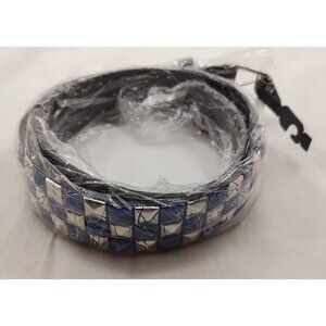 Silver Blue Studded Faux Leather Belt Alt Fashion Goth Style Unisex Adjustable